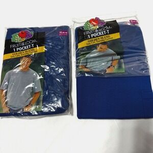 Lot of 2‎ New Vintage (2001) Fruit Of The Loom Blue 1 Pocket T Shirts XL 46-48
